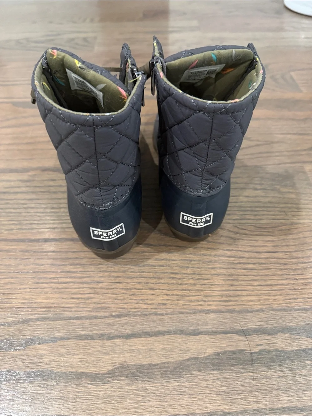 Sperry Quilted Navy and Olive Waterproof Duck Boots